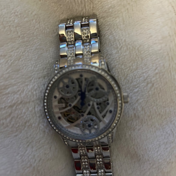 Women\'s Guess Automatic Crystal Accented Stainless Steel Watch U25004L1